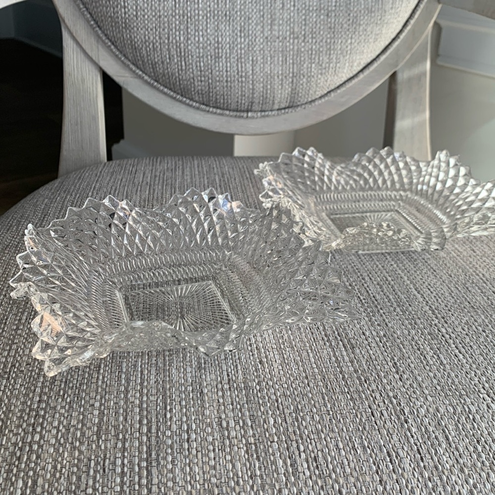 2 Vintage Hazel Atlas Diamond Pattern Candy Dishes